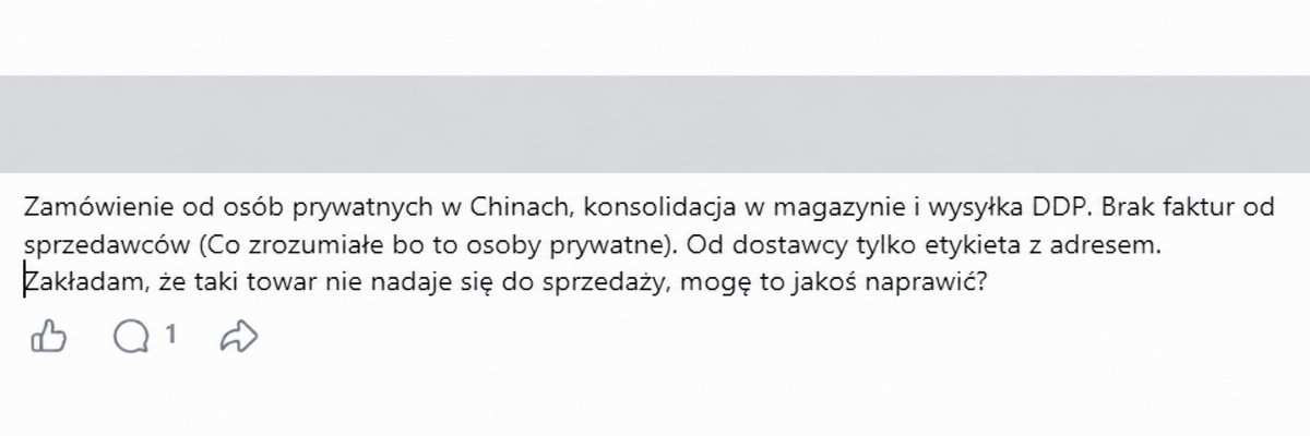 Pytanie z dyskusji importowej. Dane autora i nagłówek grupy zostały ukryte.