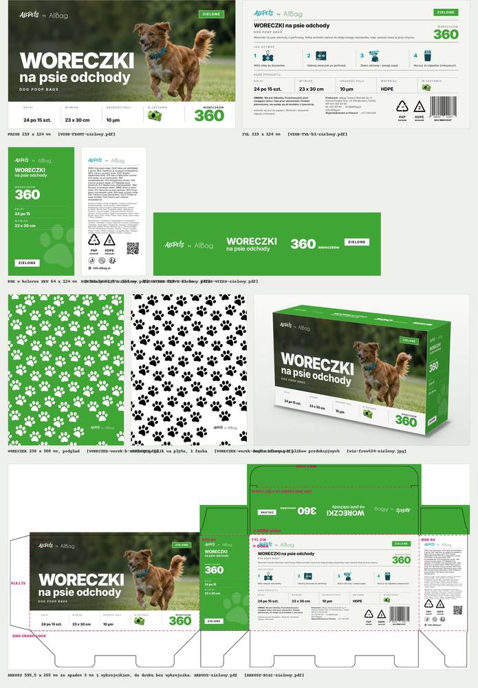 AllPets: woreczki na psie odchody, projekt opakowania (wersja zielona)